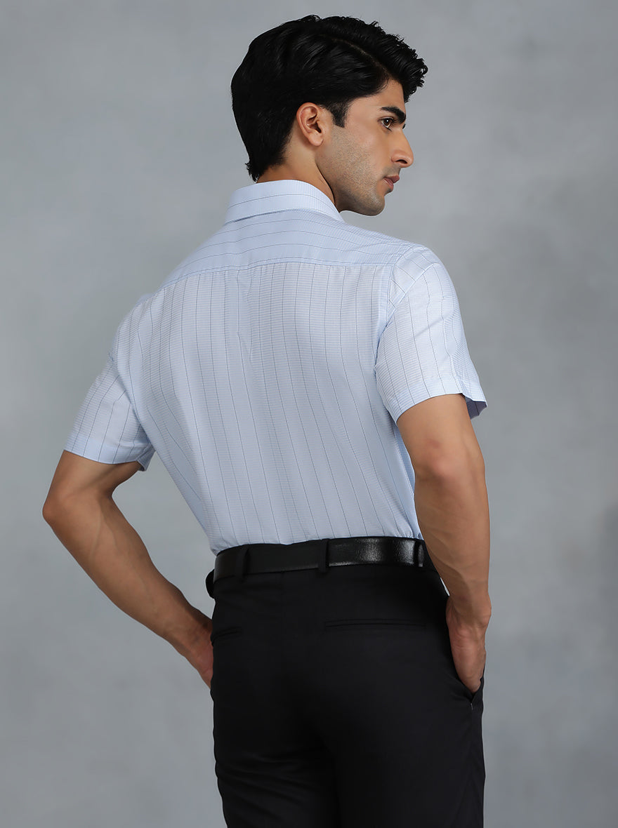 Light Blue Striped Regular Fit Formal Shirt | Greenfibre