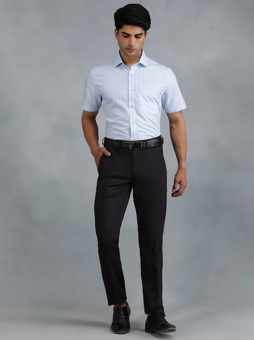 Light Blue Striped Regular Fit Formal Shirt | Greenfibre