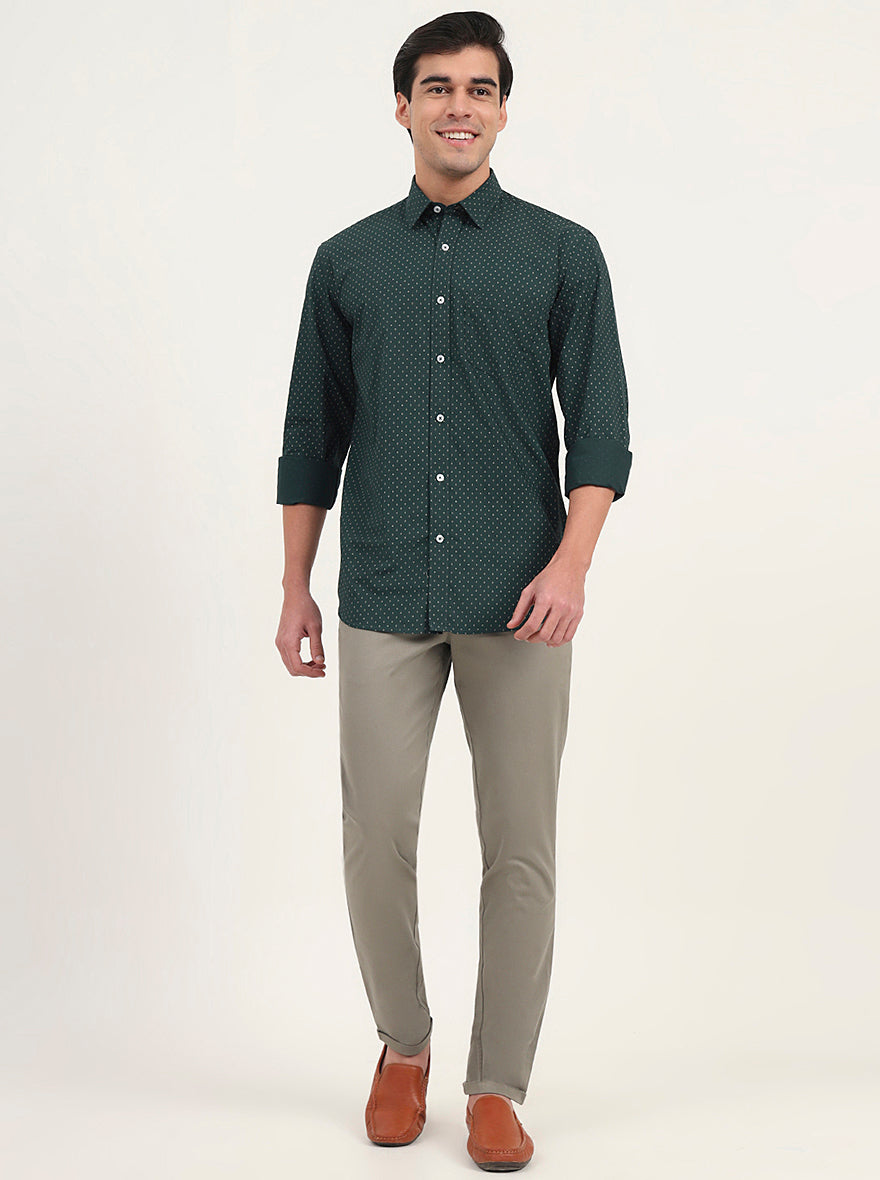Light Green Solid Slim Fit Casual Trouser | Greenfibre