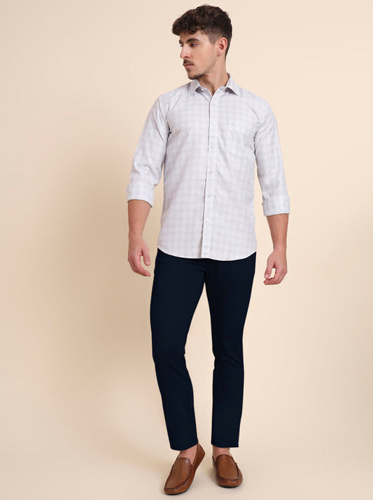 White & Grey Checked Smart Fit Semi Casual Shirt | Greenfibre
