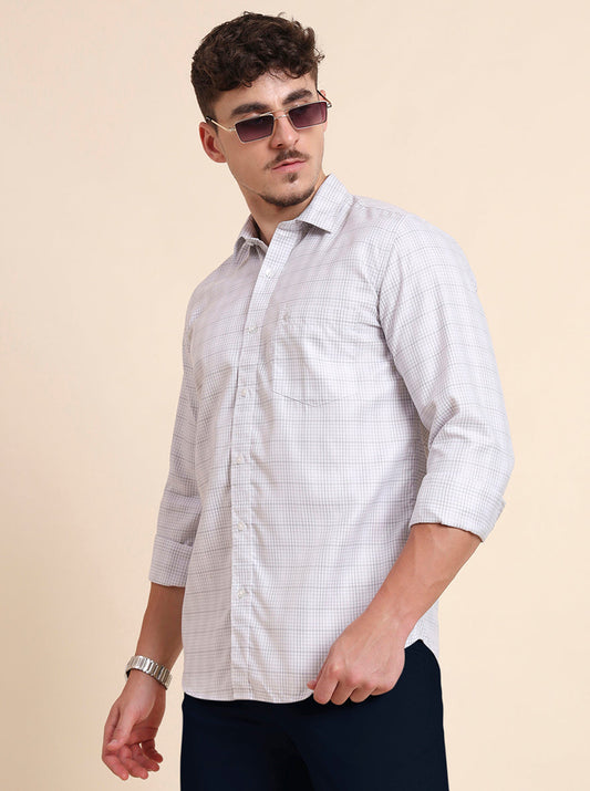 White & Grey Checked Smart Fit Semi Casual Shirt | Greenfibre