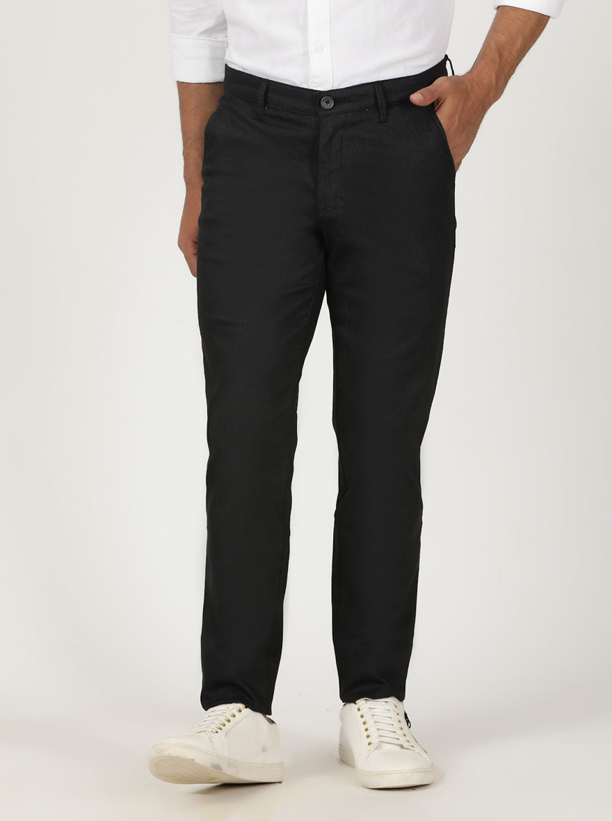Black Printed Neo Fit Casual Trouser | Greenfibre