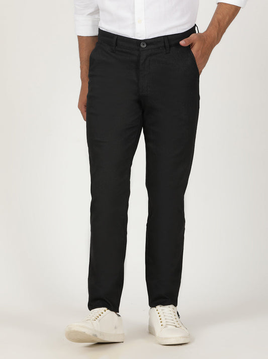 Black Printed Neo Fit Casual Trouser | Greenfibre