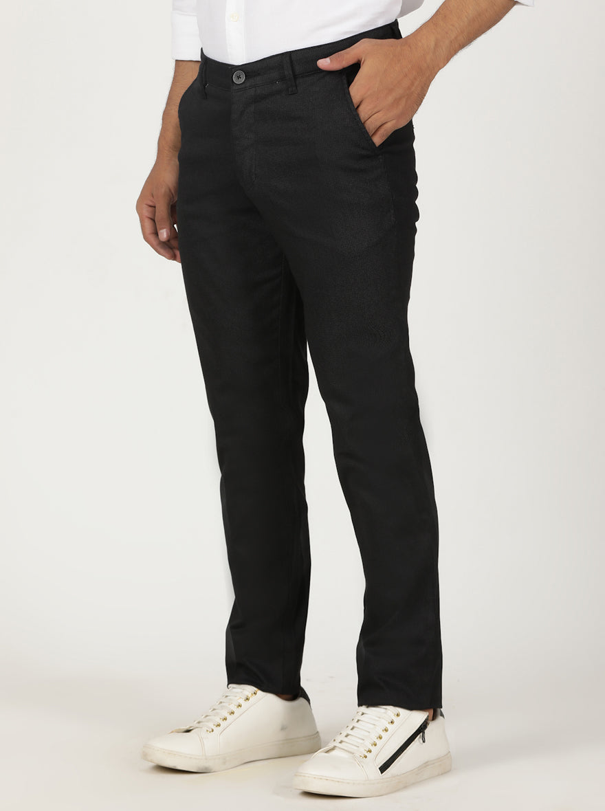 Black Printed Neo Fit Casual Trouser | Greenfibre