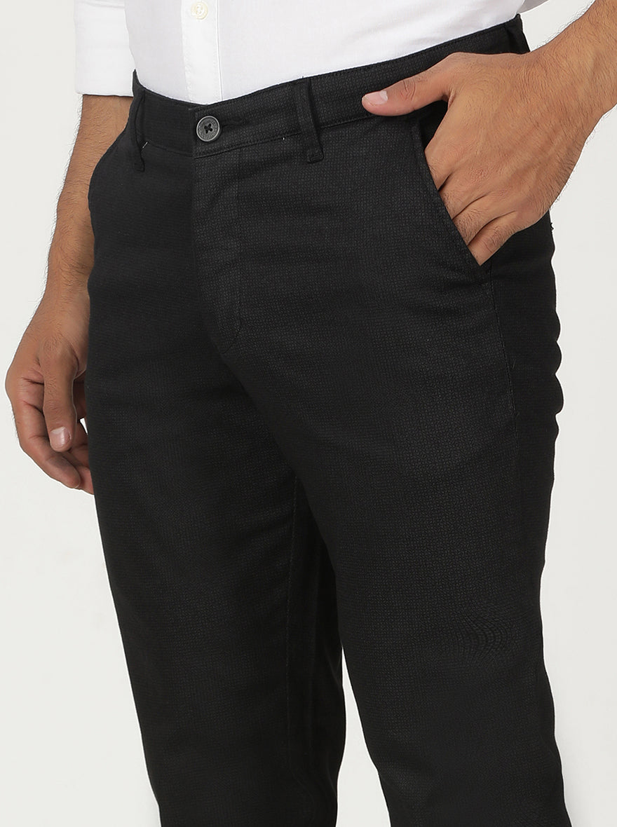 Black Printed Neo Fit Casual Trouser | Greenfibre