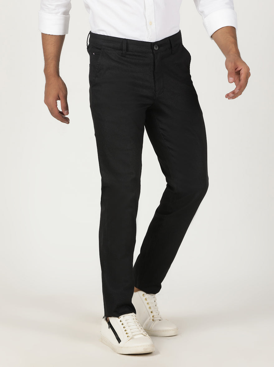 Black Printed Neo Fit Casual Trouser | Greenfibre