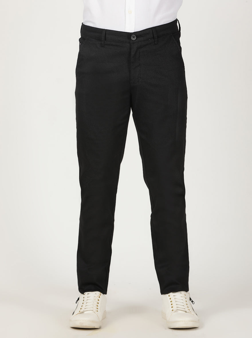 Black Printed Neo Fit Casual Trouser | Greenfibre