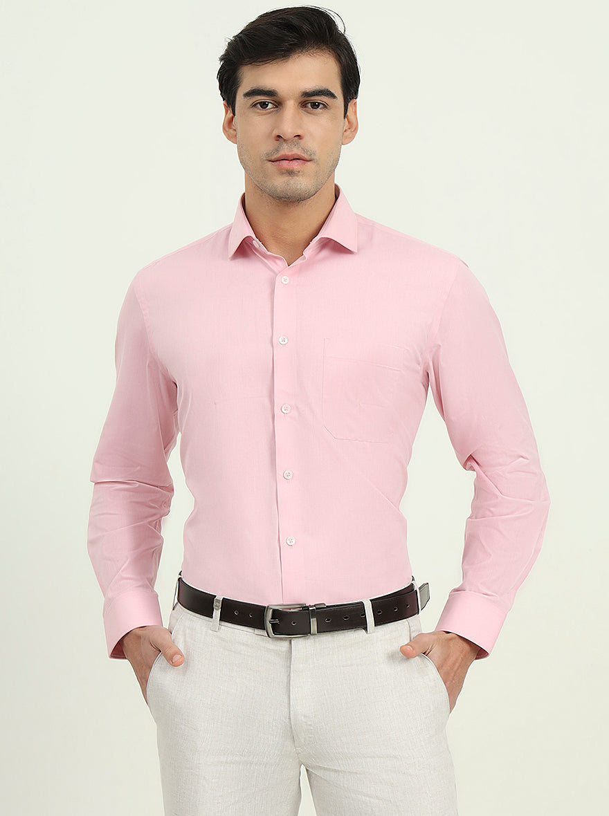 Pink Solid Regular Fit Formal Shirt | Greenfire