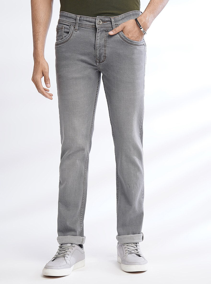 Light Grey Washed Narrow Fit Jeans | Greenfibre