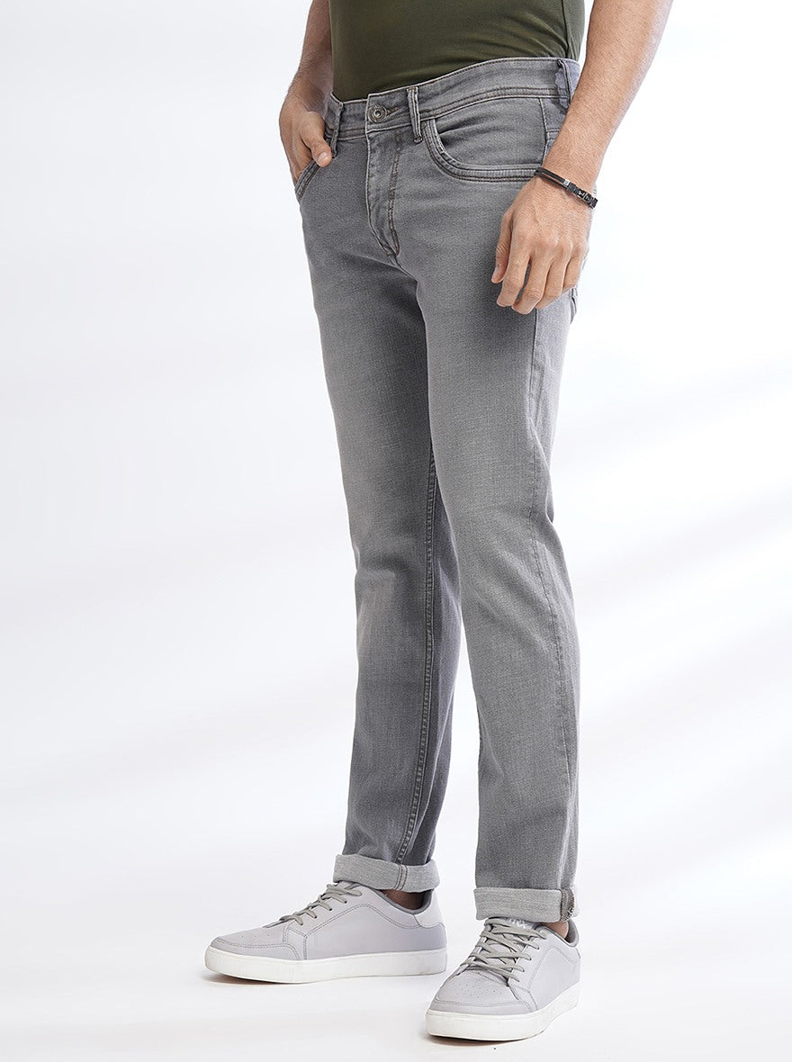 Light Grey Washed Narrow Fit Jeans | Greenfibre