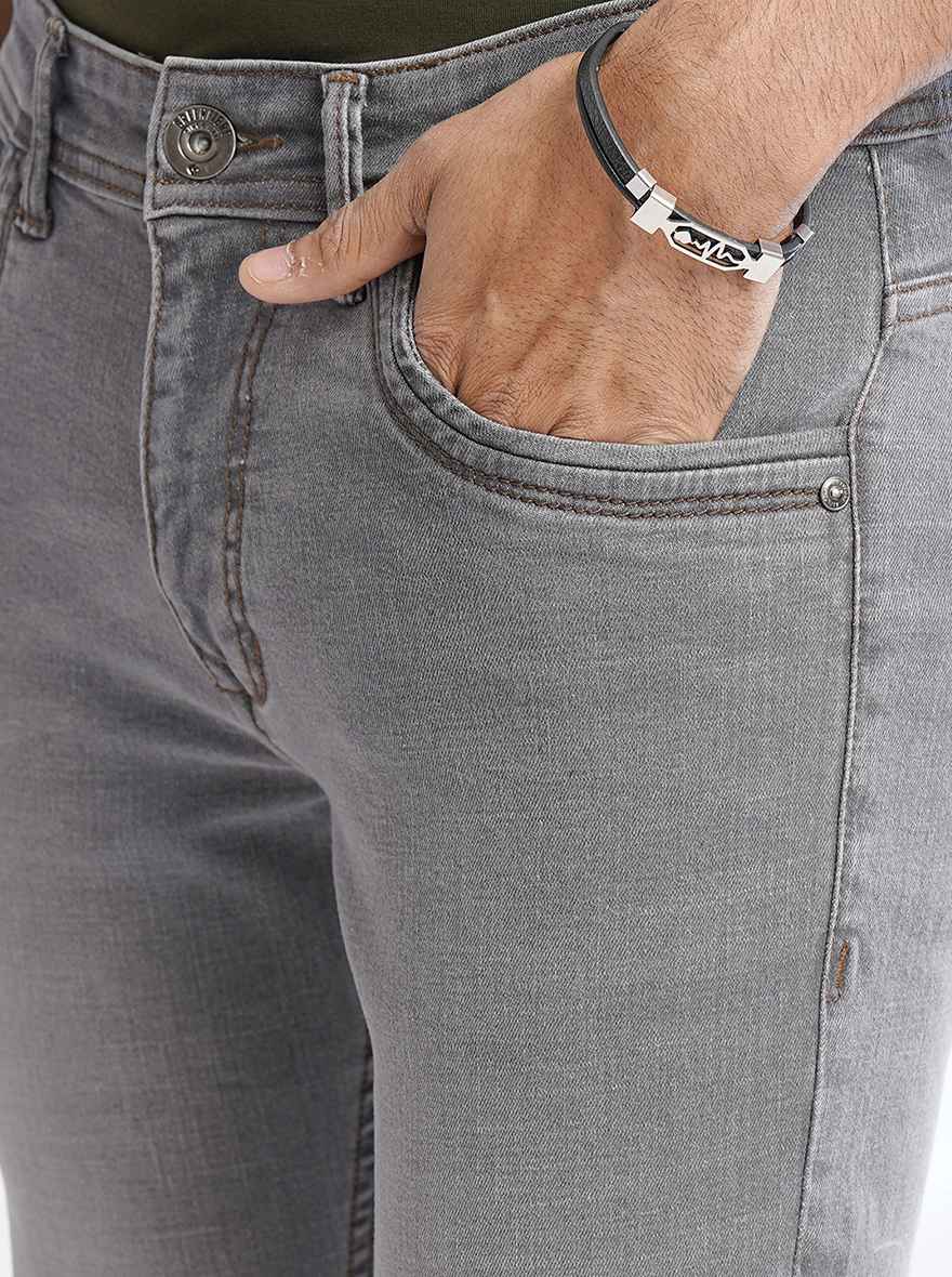 Light Grey Washed Narrow Fit Jeans | Greenfibre