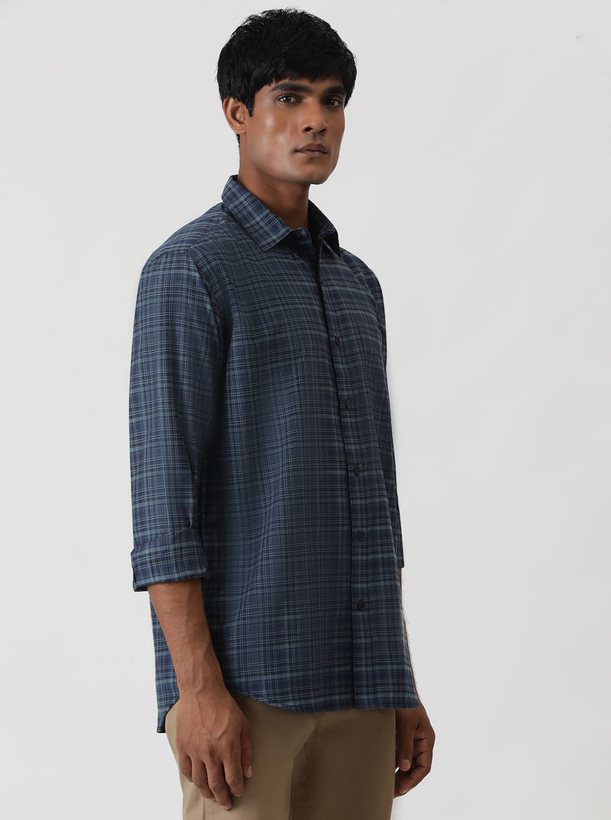 Blue Checked Smart Fit Semi Casual Shirt | Greenfibre