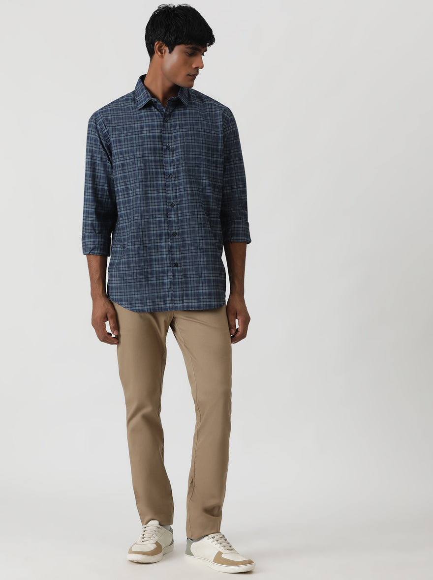 Blue Checked Smart Fit Semi Casual Shirt | Greenfibre