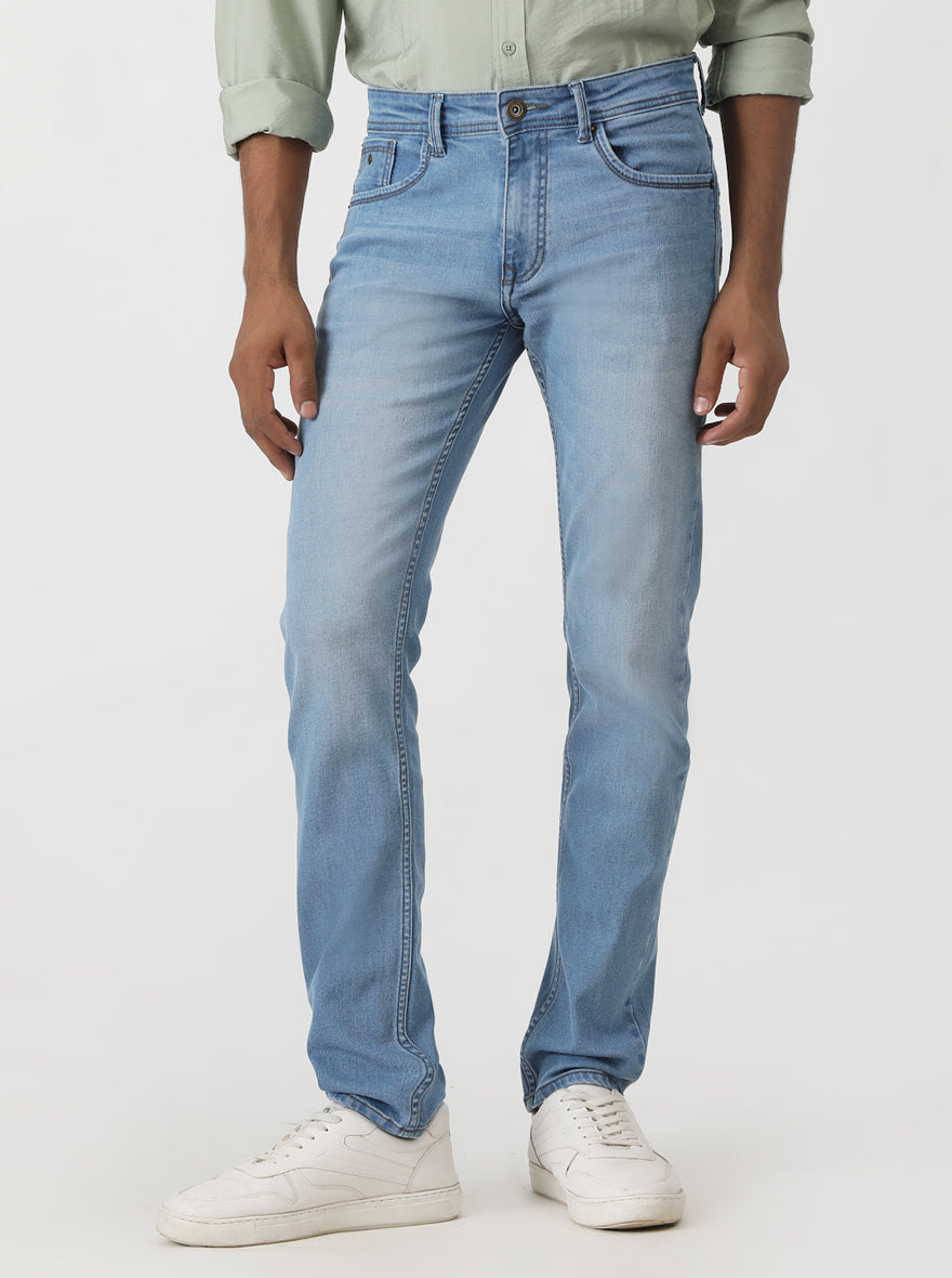 Light Blue Washed Straight Fit Jeans | Greenfibre