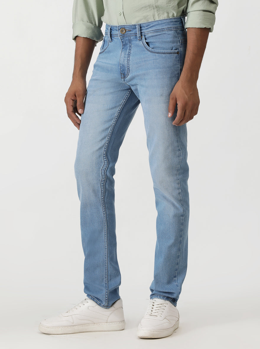 Light Blue Washed Straight Fit Jeans | Greenfibre