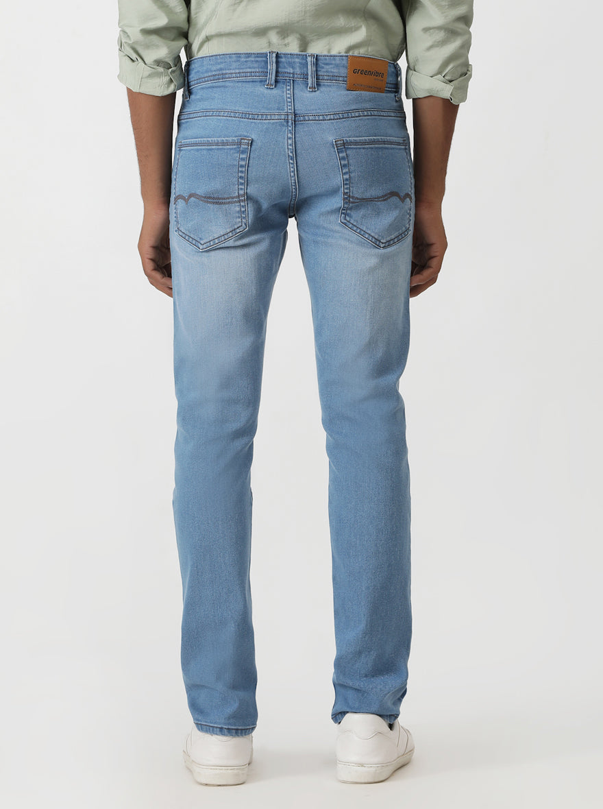 Light Blue Washed Straight Fit Jeans | Greenfibre