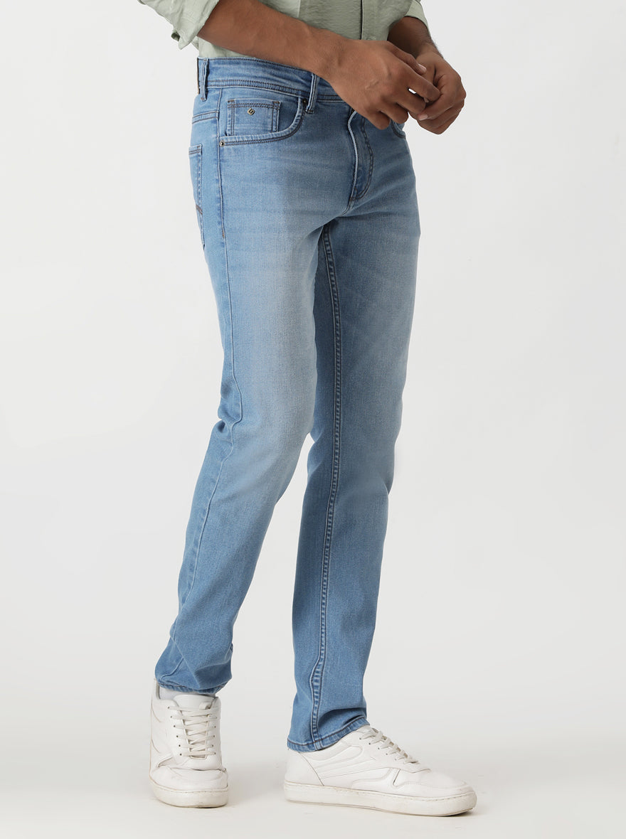 Light Blue Washed Straight Fit Jeans | Greenfibre
