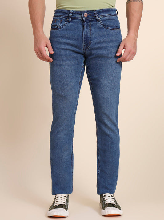 Mid Blue Washed Straight Fit Jeans | Greenfibre