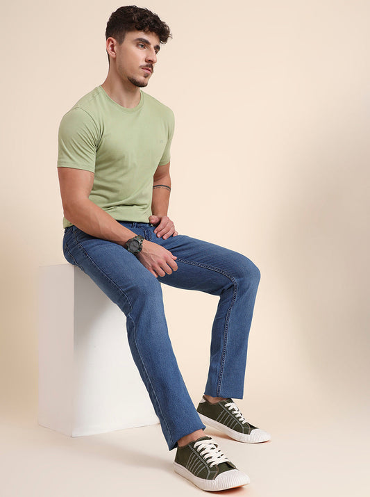 Mid Blue Washed Straight Fit Jeans | Greenfibre