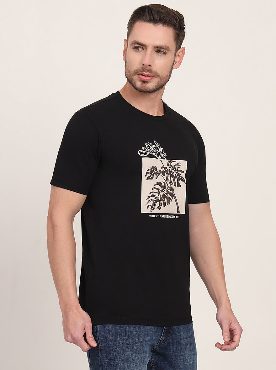Black Printed Slim Fit T-Shirt | JadeBlue