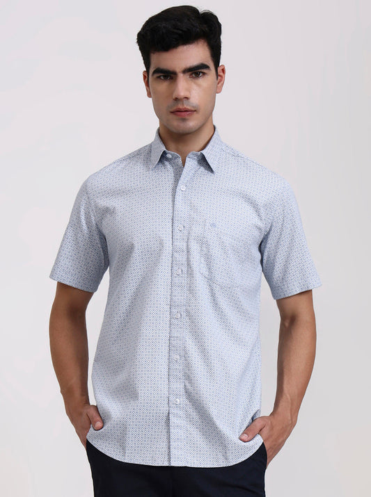 Blue Solid Slim Fit Semi Casual Shirt | Greenfibre