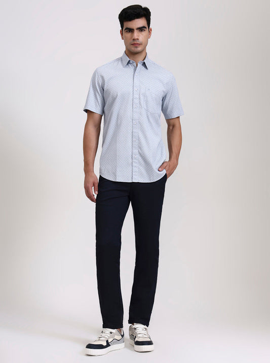 Blue Printed Slim Fit Semi Casual Shirt | Greenfibre