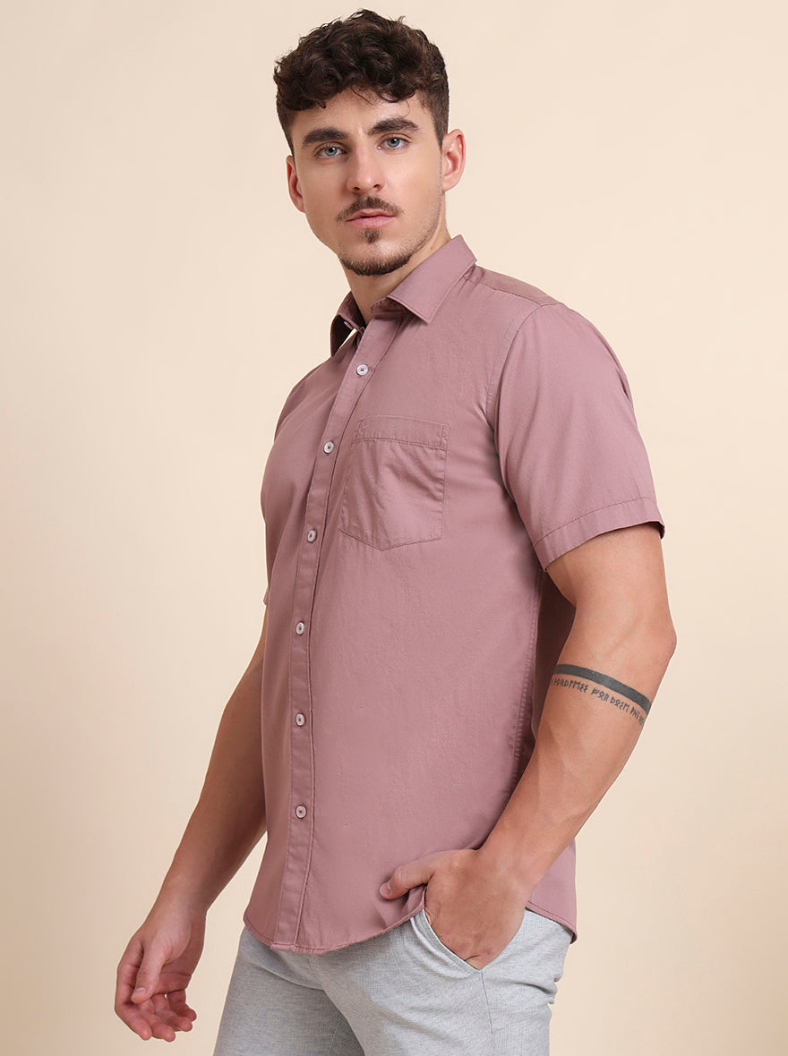 Coral Pink Solid Smart Fit Semi Casual Shirt | Greenfibre