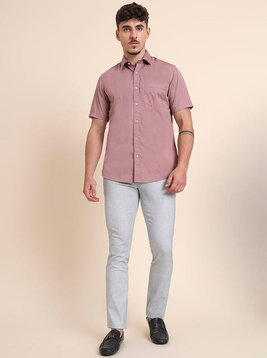 Coral Pink Solid Smart Fit Semi Casual Shirt | Greenfibre