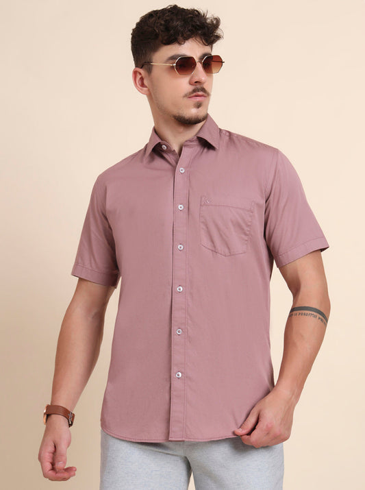 Coral Pink Solid Smart Fit Semi Casual Shirt | Greenfibre
