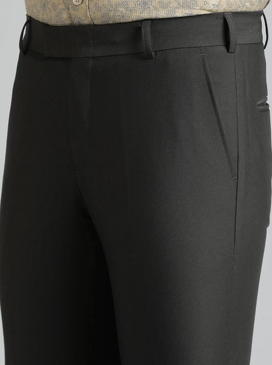 Dark Grey Solid Slim Fit Formal Trouser | Metal