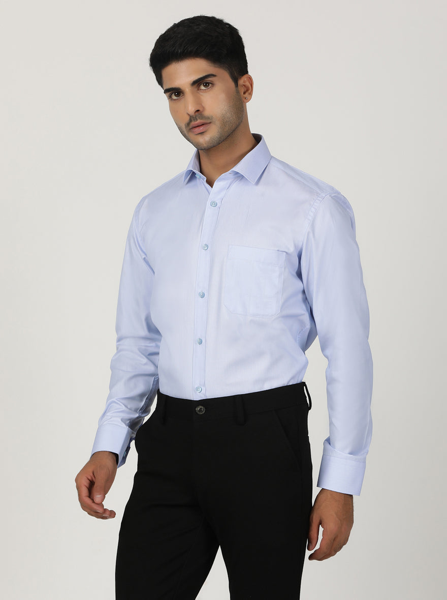 Light Blue Solid Slim Fit Formal Shirt | Greenfibre