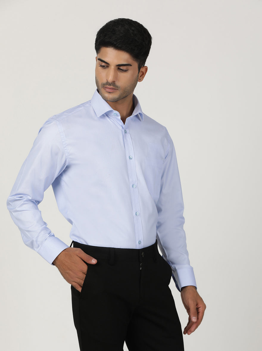 Light Blue Solid Slim Fit Formal Shirt | Greenfibre