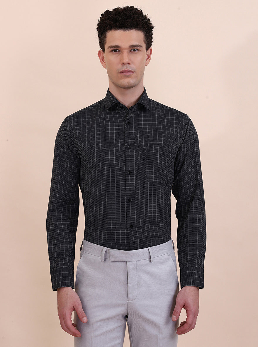 Black Checked Slim Fit Formal Shirt | Greenfibre