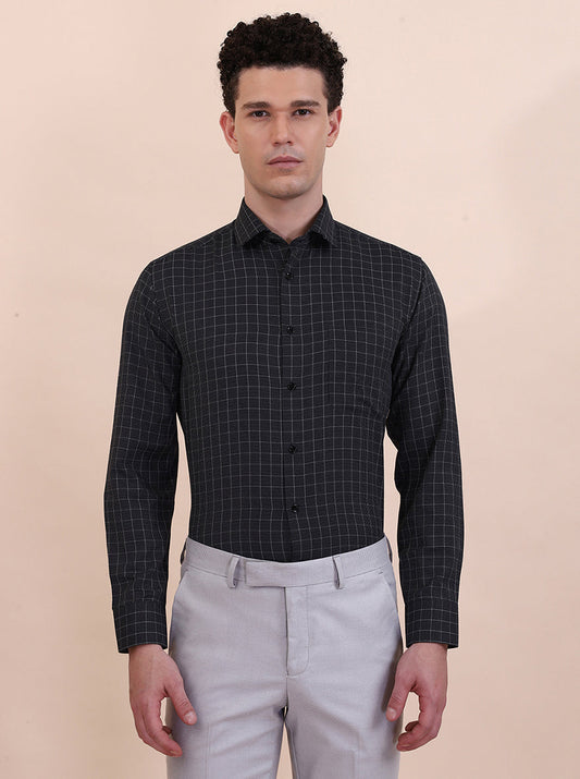 Black Checked Slim Fit Formal Shirt | Greenfibre