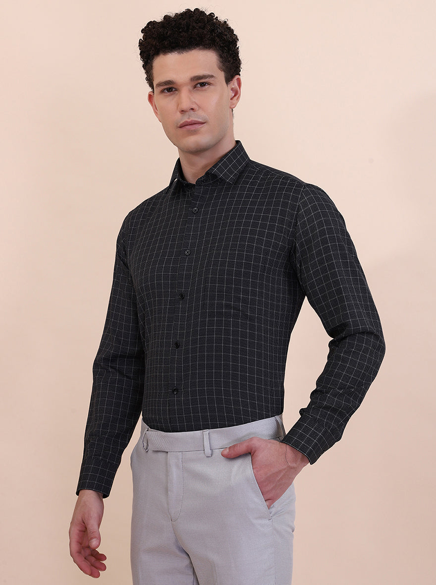 Black Checked Slim Fit Formal Shirt | Greenfibre