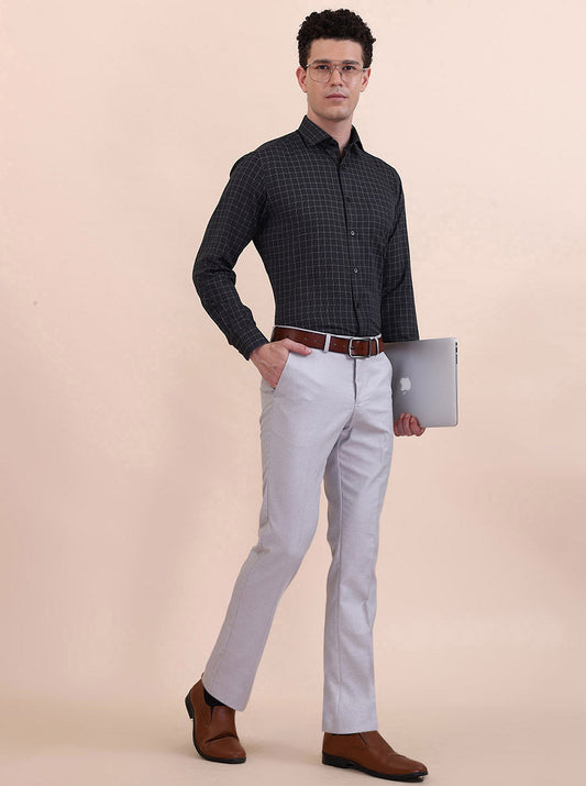 Black Checked Slim Fit Formal Shirt | Greenfibre