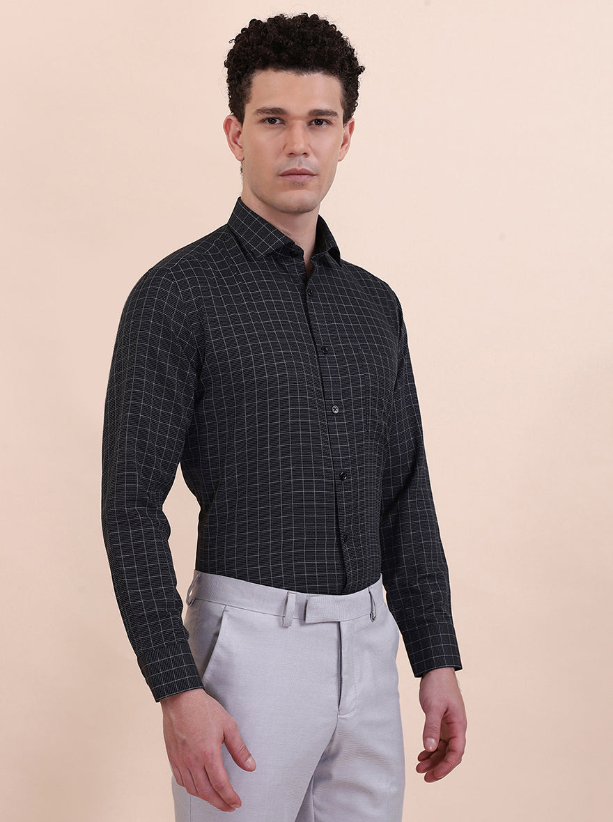 Black Checked Slim Fit Formal Shirt | Greenfibre