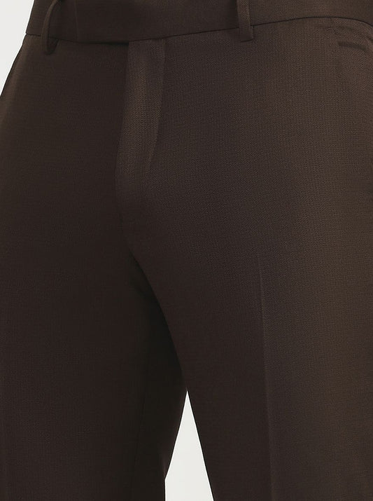 Brown Solid Super Slim Fit Formal Trouser | Greenfibre