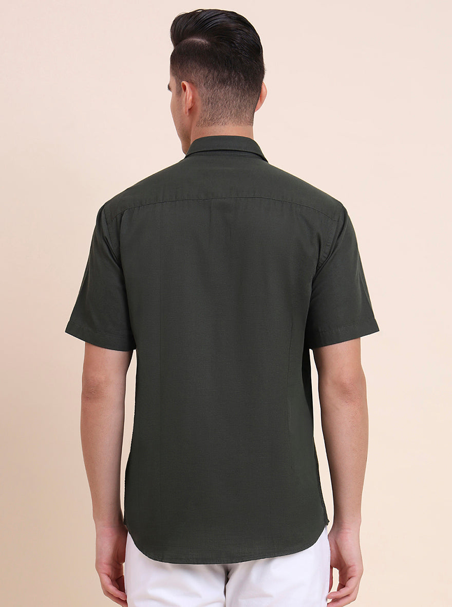 Olive Green Solid Smart Fit Semi Casual Shirt | Greenfibre