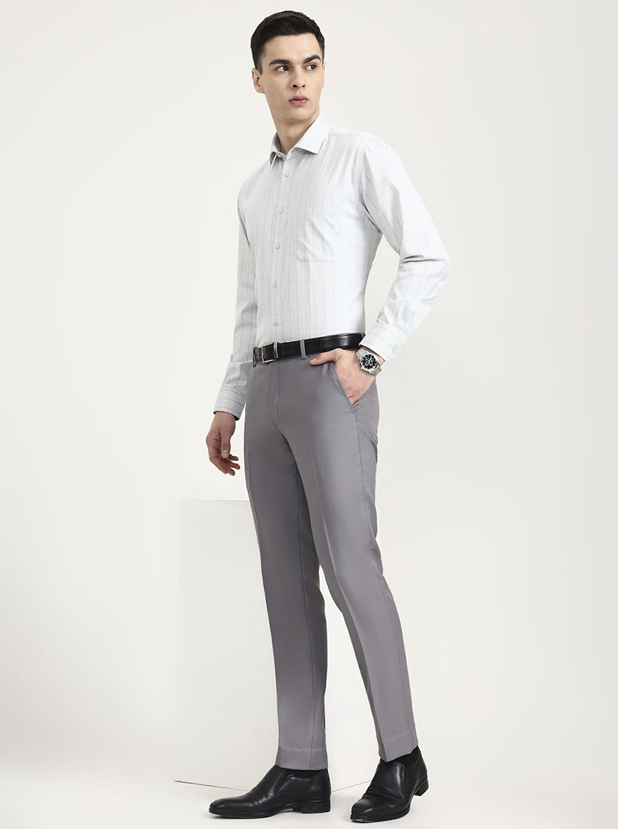 Grey Solid Super Slim Fit Formal Trouser | Greenfibre