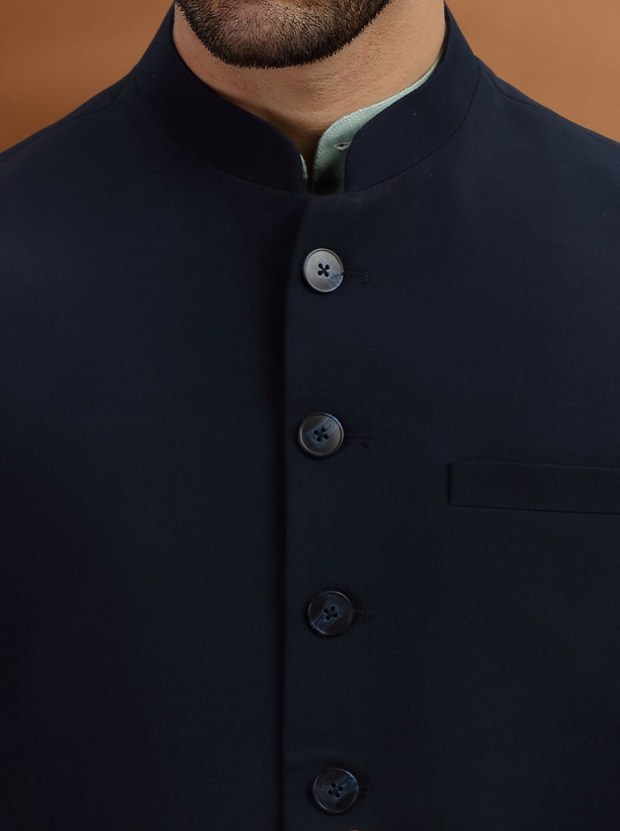 Blue Solid Waist Coat | Greenfibre