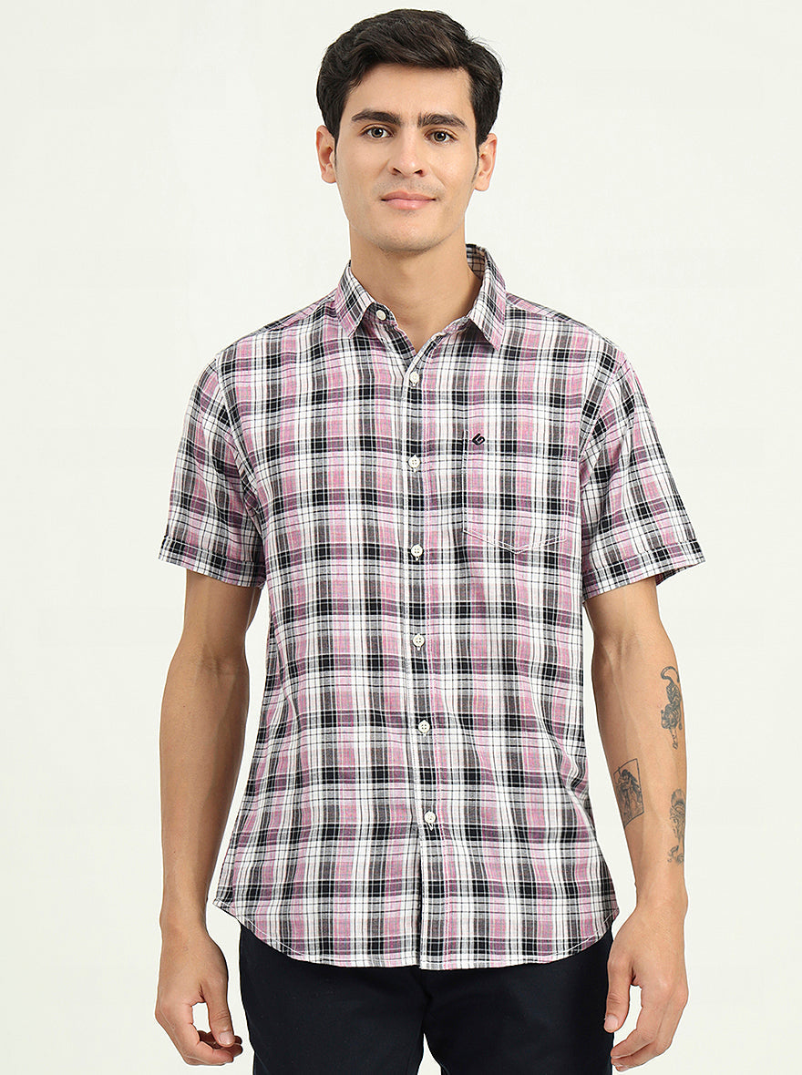 Black & Pink Checked Slim Fit Casual Shirt | Greenfibre