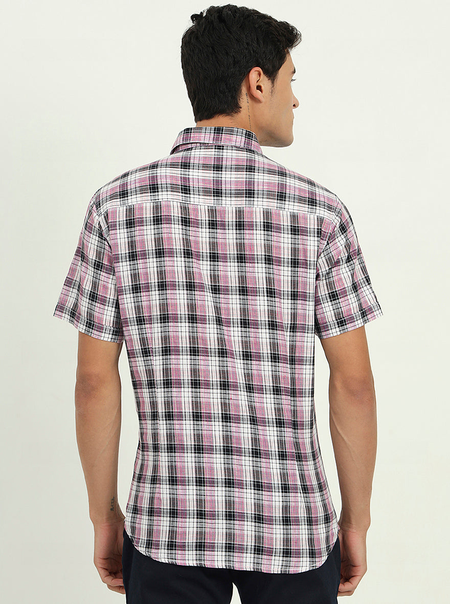 Black & Pink Checked Slim Fit Casual Shirt | Greenfibre