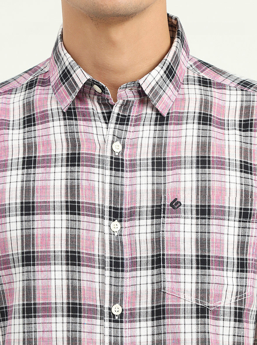 Black & Pink Checked Slim Fit Casual Shirt | Greenfibre