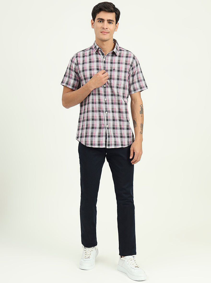 Black & Pink Checked Slim Fit Casual Shirt | Greenfibre