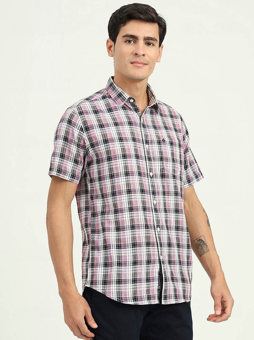 Black & Pink Checked Slim Fit Casual Shirt | Greenfibre