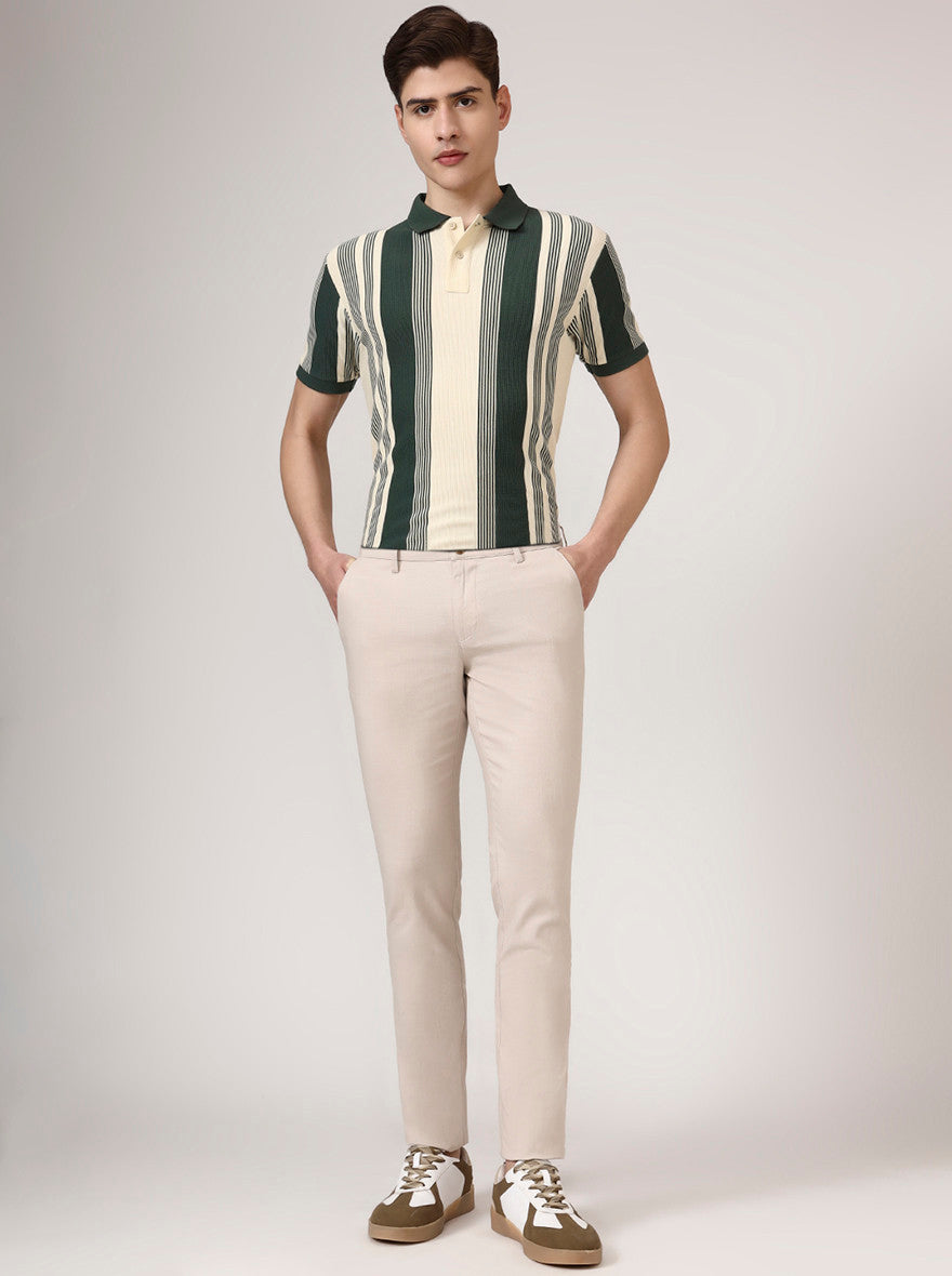 Cream Checked Super Slim Fit Casual Trouser | Greenfibre