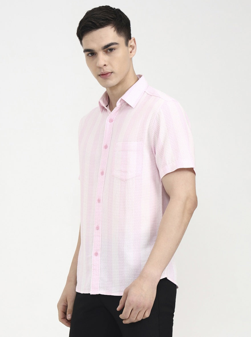 Pink Striped Slim Fit Casual Shirt | Greenfibre