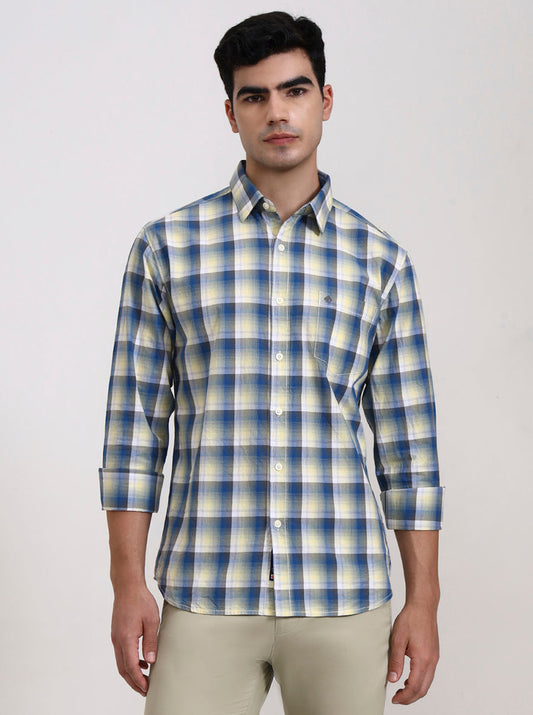 Yellow Printed Slim Fit Casual Shirt | Greenfibre