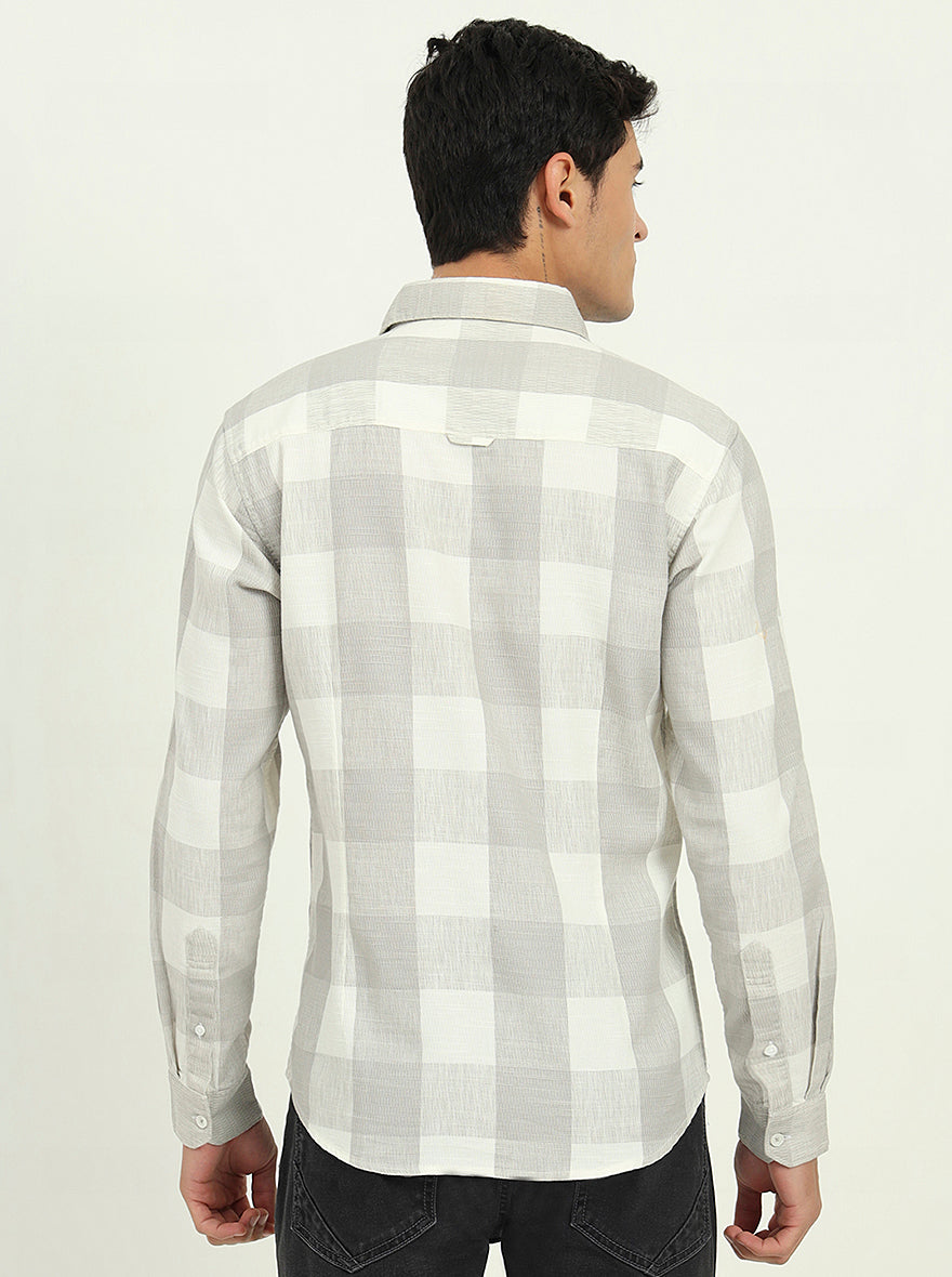 Grey Checked Slim Fit Casual Shirt | Greenfibre